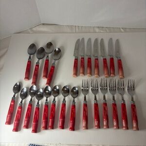 Coca Cola Silverware Flatware Vintage 25 Piece Red Coke Bottle Handle Gibson